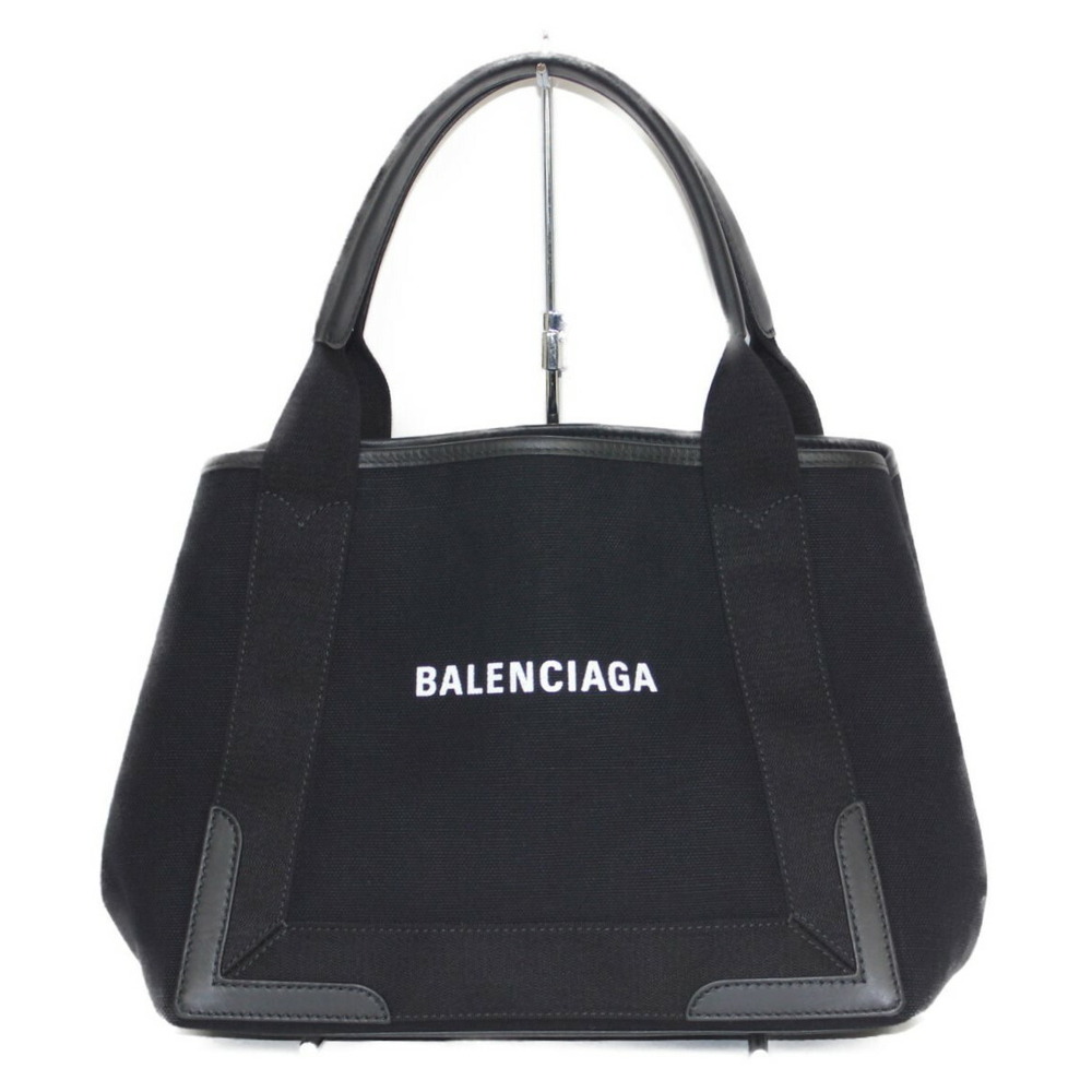 BALENCIAGA Navy Blue CABAS black canvas calf leather handbag